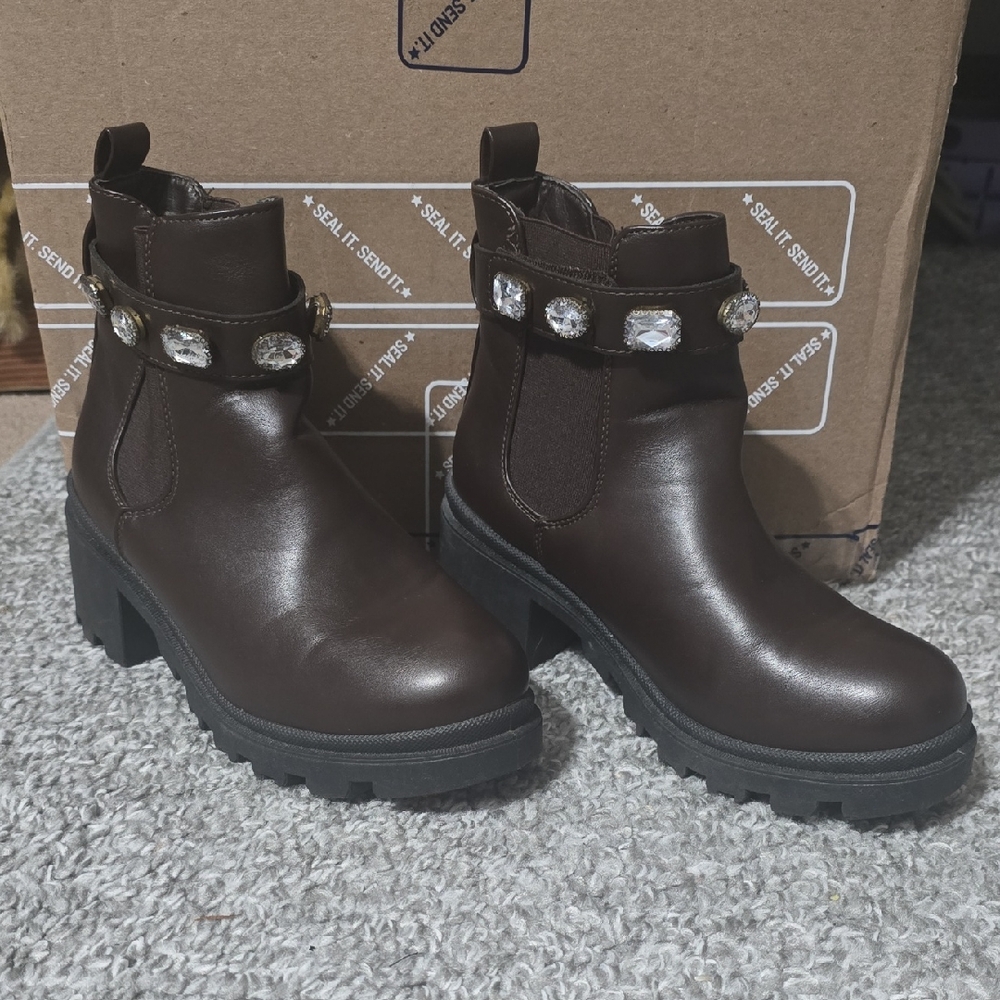 Forever Young Chocolate Ankle Boots with Jewel Details